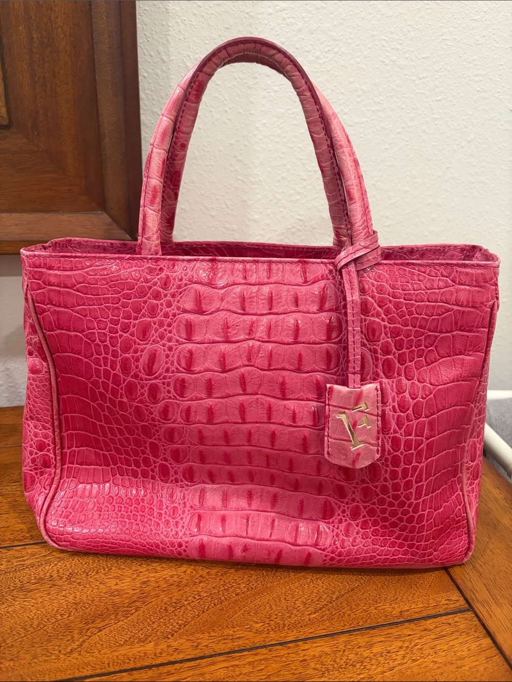 Furla Pink Crocodile-embossed leather Tote Bag rare